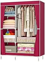 Portable Wardrobe Rack,Cloth Wardrobe,Portable Canvas Wardrobes, Large Clothes Storage Organizer with Hanging Rail, Foldable Closet for Bedroom, Living Room, Strong and Durable,Red-90x43x166