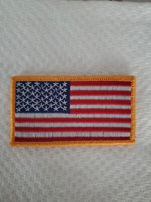 AMERICAN FLAG EMBROIDERED PATCH GOLD BORDER USA w/ hook and loop self fastners.