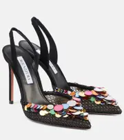 [Aquazzura] Aquazzura Can Can 105 sequined suede slingback pumps AU 8.5 black