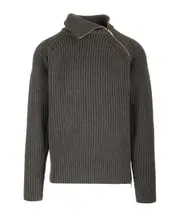 zipped wool jumper M grey