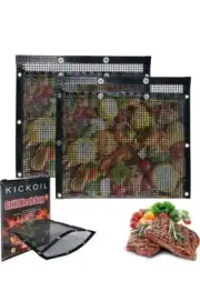 Kickoil BBQ Mesh Grill Bags Set 6 Reusable Non-Stick Net Black
