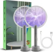 New Electric Fly Swatter Racket 2 in 1 Smart Bug Zapper with USB Rechargeable...