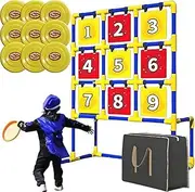 Throwing Game Set for Adults & Kids, Backyard & Indoor/Outdoor Sports Activity with 9 Frisbees & Compact Carry Bag, Easy Setup for Camping, Beach, Lawn, and Parties