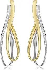 [Kooljewelry] 14k Two-Tone Gold Twisted Double Oval Open Earrings (1.3 inches long)