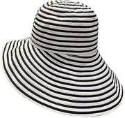 [Générique] Wide Brim Sun Hat - Rupollable Ladies Sun Straw Width | Vintage Lady Sun Hat | Classic Wide Brim Sun Hat Vintage | Black And Beige Stripes Foldable For Protection, Multicolored