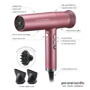 Pro-One Aerolite Professional Ceramic & Ionic Hair Dryer-Limited Edition Pink