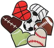 SUPVOX Sew-on Heart Sports Ball Fabric Patches 7pcs Embroidery Clothes Patches Decorative for DIY Clothing Repair Craft Projects