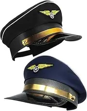 2pcs Pilot Captain Hat Costume Pilot Cap Pilot Costume Captain Accessories Flight Attendant Hat Airline Pilot Hat for Cosplay Dress up Party
