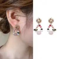 在飛比找momo購物網優惠-【Emi 艾迷】韓系時尚跳色粉系天然石 925銀針 耳環