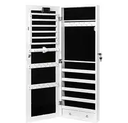 LEVEDE LED Touch Jewelry Cabinet Armoire, Lockable Jewelry Storage Organizer with Full Length Mirror, Wall/Door Mounted Dressing Mirror for Bedroom, Bathroom, Living Room (37 x 10 x 110cm, White)