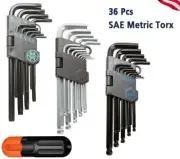 36PC Hex Key Allen Wrench Set Ball End Long Arm Industrial Grade SAE Metric Star