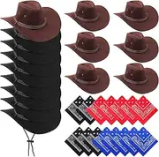 30 Pcs Cowboy Hat Bulk Western Cowboy Hat Paisley Bandanna Set Cowgirl Accessories Fancy Dress Party Supplies for Women Men
