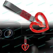 Car Accs JDM S Broken Heart TSURIKAWA Red Crystal Ring Gray Nylon Grip Strap X1