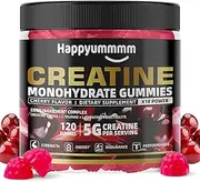 Happyummmm Creatine Monohydrate Gummies 5g for Men & Women, Preworkout Gummy with Electrolyte, BCAA, L-Carnitine, Taurine for Muscle Growth, Strength & Energy Support, Cherry 120 Count