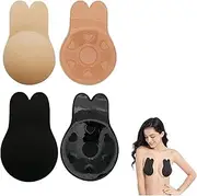 [KiRYu] 2Pairs Nomorthan Invisible Lifting Bra,Sticky Bra Push Up,Adhesive Backless Strapless Bra (X-Large,Black+Skin)