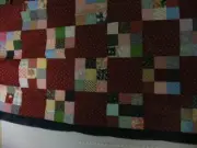 Pieced Quilt Top, "Checkerboard Design with Dark Blue Border", 79" x 70"