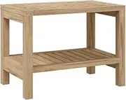 vidaXL Shower Bench - Solid Teak Wood, Sturdy Wooden Frame, Practical Toiletries Shelf, Easy Assembly, Brown - Dimensions: 60x30x45 cm (WxDxH)