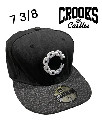 Crooks & Castles 59Fifty New Era Hat Fitted Chain C Jordan 3 Black Logo 7 3/8
