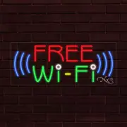 NEW "FREE WI-FI" w/LOGO 30x12x1 INCH LED FLEX WINDOW/WALL INDOOR SIGN 31405