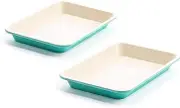GreenLife Healthy Ceramic Nonstick 23 cm x 18 cm Toaster Oven Cookie Sheet Baking Pan Set, PFAS-Free, Turquoise