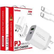 SupRShield 20W QC3.0 PD and USB Fast Charging Charger Wall Plug Adapter + PD Type C to Type C Data Cable Cord