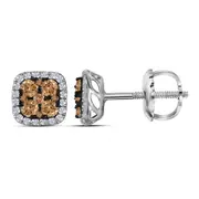 14k White Gold Brown Diamond Square Cluster Earrings 1 1/2 Cttw