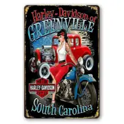 Tin Sign Harley Davidson Green Ville South Carolina Rustic Look Decorative Wall