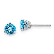14k White Gold Round Blue Topaz Earrings