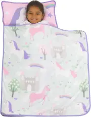 Everything Kids Pink & Aqua Unicorn Toddler Nap Mat with Pillow & Blanket, Pink,