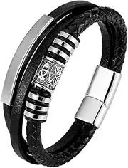 [DFWY] Nordic Men Viking Rune Bead Leather Braided Bracelet,Stainless Steel Celtic Knot Compass Amulet Multi-Layer Weave Bangle,Vintage Gothic Style Protection Jewelry (Color : Celtic Knot)