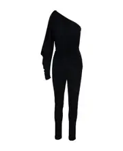 Saint Laurent One-Shoulder Ruched Jumpsuit 1,2,M black