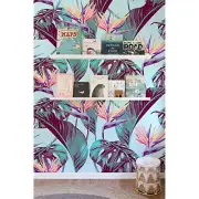 Blue Tropical Leaves removable wallpaper self adhesive wall mural peel & stick