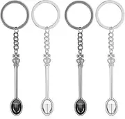 [Yamibobo] 4 PCS Mini Spoon Keychain, Black Silver Metal Coke Spoon Mini Crown Spoon, Mini Spatula Little Spoon Small Spoon Spice Spoon Pendant Necklace Key Ring Fill Small Bottle Salt Key Ring