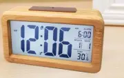 Timber Digital Table Clock with Alarm Temperature Snooze & Calendar Light Colour