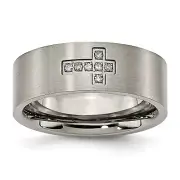 Chisel Titanium Brushed 1/15 Carat Diamond Cross 8mm Flat Band - Ring Size 13.0