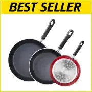 3-Piece Nonstick Frying Pan Set - Induction Compatible Skillets in Marble Red