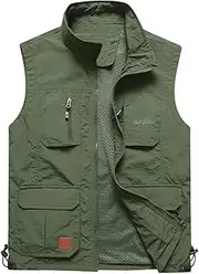 [AKTQL88] Men's Gilet Multi-Pocket Sleeveless Jacket Outdoor Casual Fishing Vest Mesh Breathable Photography Travel Vest