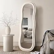 Furb Irregular Wavy Mirror, Full Length Floor Mirror, Free Standing, Fabric Frame, Shatterproof Tempered Glass, 170x60cm (White)