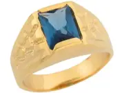 10k or 14k Yellow Gold Simulated Blue Zircon Nugget Band Handsome Mens Ring