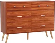 Artiss Chest of Drawers with 6 Drawer, Wooden Dresser Tallboy Storage Cabinet Board Side Tables Desk, Nightstand Cabinets with Rubber Legs, Bedroom Living Room Home Furniture Walnut