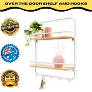 Over The Door Shelf and Hooks White Bathroom Storage Organiser