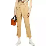 Topshop Beige Rory Paperbag Waist Utility Trousers Pants NWT Size 2