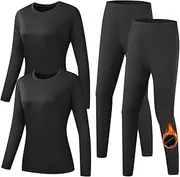 [TELALEO] 2 Sets Women's Thermal Underwear Long Johns Fleece Lined Base Layer Top & Bottom Pajama for Cold Weather