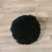 Black Round Mongolian Lamb Fur With Microgel Feather Like Insert Pillow