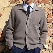 Men's Sweater Cardigan Sweater Ribbed Knit Regular Tops Knitted Plain Fold-over Collar Classic Modern Contemporary Casual Daily Wear Clothing Apparel Spring