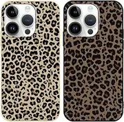 Foonary 2 Pack Black Leopard Print Phone Case for iPhone 15 Pro 6.1", Soft Silicone with Grey Cheetah Design Aesthetics Pattern Cases,Shockproof Bumper Protector Cover, Girls Women for iPhone 15 Pro