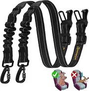 Thickened Dog Seat Belt for Car, 2 Pack Retractable 4-in-1 Bungee Dog Seat Belt, 3RD Durable Nylon Reflective Bungee Dog Seatbelt Fabric Tether. Heavy Dog Car Harness Hook & Buckle (Black).