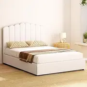 Artiss Bed Frame Double Size Mattress Base Wooden Platform Boucle White FION