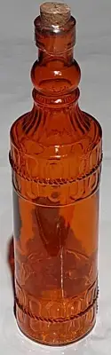 Holiday Round Orange Raised Rope Design Glass Decorating Bottle 12”H W Cork-NEW