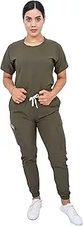 [Kolorum] Scrubs - Women Stretch Antifluid Scrubs Set with Jogger Pants and Short-Sleeve Round Neck